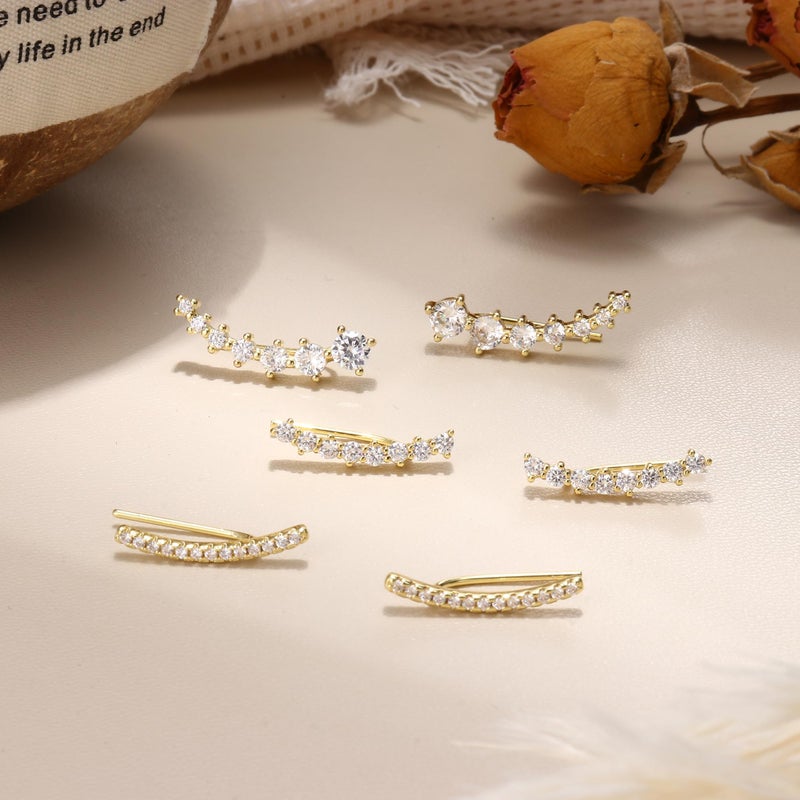 FINREZIO 6Pairs Ear Cuffs Climber Hoop Earring CZ Arrow Crawler Stud Earring Jacket for Women Gold - Image 4